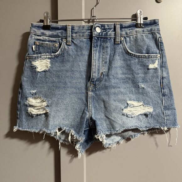 Lovers And Friends Jack High Rise Cut Off Denim Distressed Jean Shorts Blue 27 - Picture 1 of 11